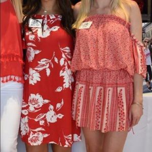 Cute red flower off the shoulder casual sundress